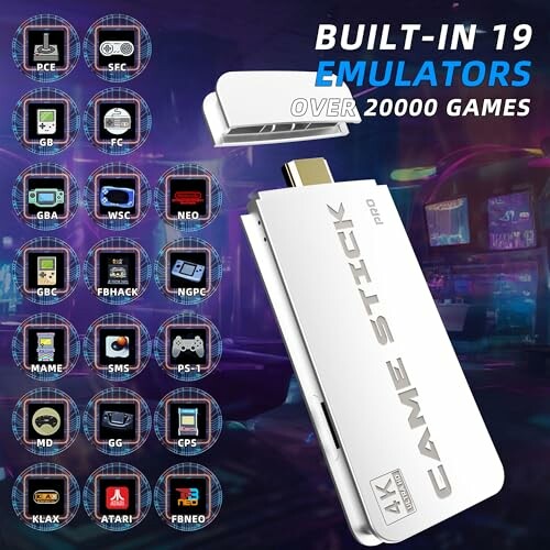 Game stick with built-in 19 emulators and over 20000 games.