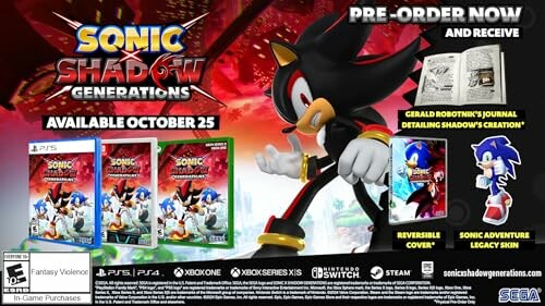 Sonic and Shadow game promotion with pre-order details.