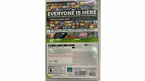 Back cover of Super Smash Bros Ultimate game case.