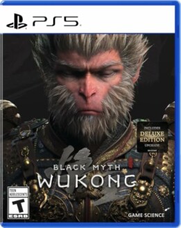 Black Myth Wukong PS5 game cover featuring a humanoid monkey warrior.