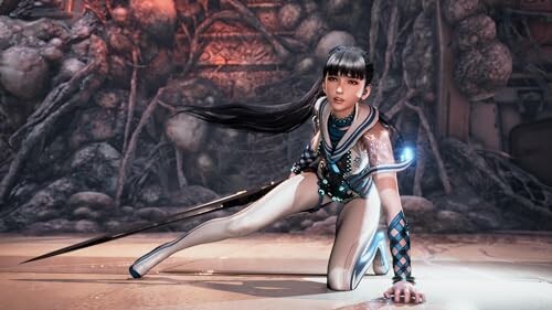 Futuristic warrior character in a dynamic pose with a sword