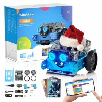 Makeblock mBot2 robot kit with accessories and smartphone app.