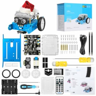 mBot robot kit with components and accessories.