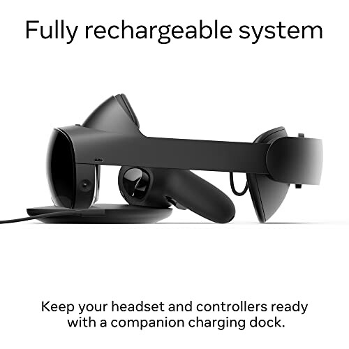 VR headset and controllers on charging dock