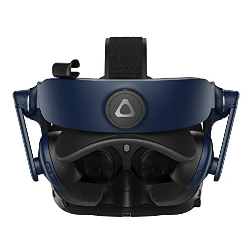 Front view of a VR headset with black and blue design.