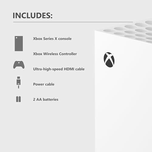 Contents of Xbox Series X package: console, controller, HDMI cable, power cable, batteries.